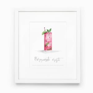 Pomegranate Mojito Watercolor Cocktail Print, Signature Drink Print, Watercolor Bar Sign