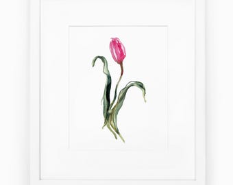 Tulip Watercolor Painting Print, Traditional wall art, Pink tulip art for gallery wall, Hand Painted Pink tulip flower print