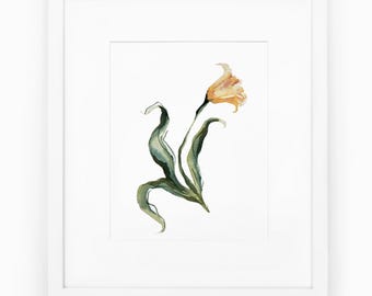 Tulip Watercolor Painting Print, Traditional wall art, Pink tulip art for gallery wall, Hand Painted Pink tulip flower print