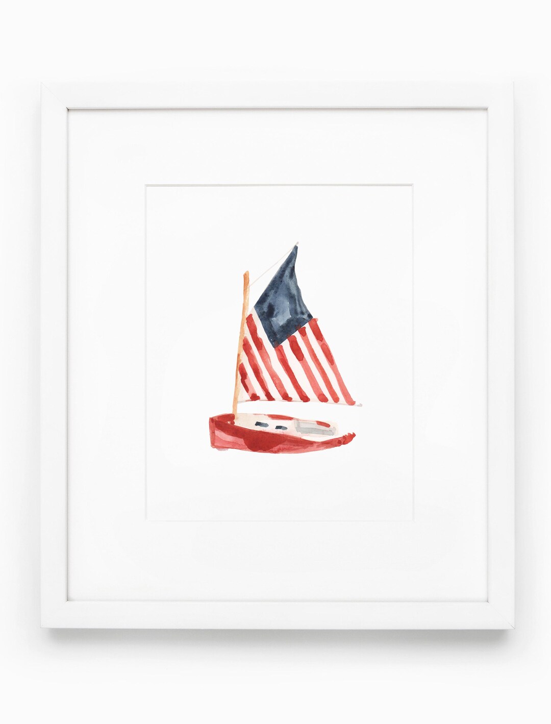American Flag Sailboat Watercolor Art Print, Nautical Nursery Decor - Etsy