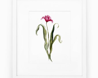 Tulip Watercolor Painting Print, Traditional wall art, Pink tulip art for gallery wall, Hand Painted Pink tulip flower print
