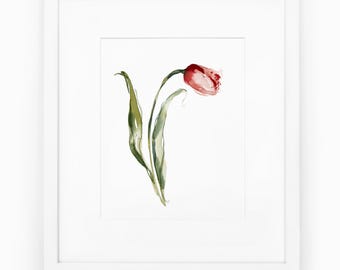 Tulip Watercolor Painting Print, Traditional wall art, Pink tulip art for gallery wall, Hand Painted Pink tulip flower print