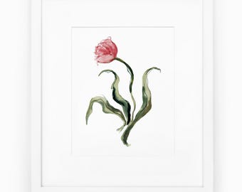 Tulip Watercolor Painting Print, Traditional wall art, Pink tulip art for gallery wall, Hand Painted Pink tulip flower print