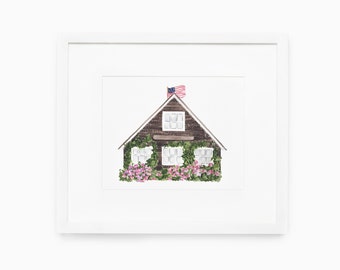 Nantucket Home Watercolor Painting Print, Home Decor Artwork, New England Art