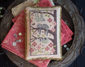 Tired Trio | Plum Street Samplers | Animal Stacks | Animal Trio | Primitive Cross Stitch PATTERN | Animals, Sloth, Sloths
