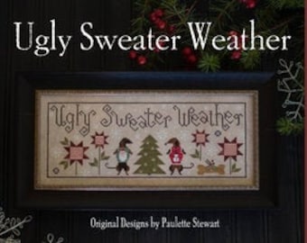 Ugly Sweater Weather *PATTERN ONLY* | Plum Street Samplers | Primitive Cross Stitch PATTERN | Dogs in Sweaters Sampler CrossStitch Design