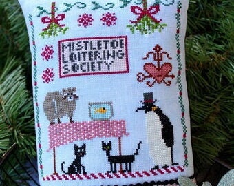 Mistletoe Loitering Society by Stephanie Webb *PATTERN ONLY* | Lindy Stitches | Penguin & Friends Cross Stitch Pattern | Needle Art Sampler