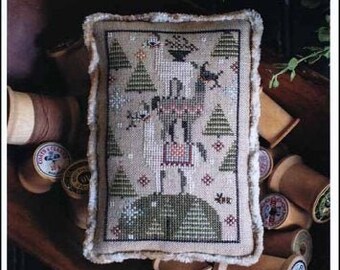 Llama Lump | Plum Street Samplers | Animal Stacks | Animal Trio | Primitive Cross Stitch PATTERN | Animals, Llamas, Trees