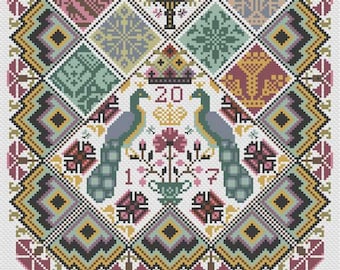 The House of Peacocks **PATTERN ONLY** | Long Dog Samplers | Needle Art Cross Stitch Pattern | Large Commemorative CrossStitch Sampler