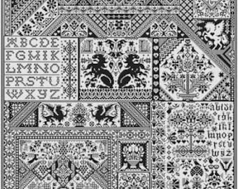 Death By Cross Stitch **PATTERN ONLY** | Long Dog Samplers | Needle Art Cross Stitch Pattern | Large Monochromatic CrossStitch Sampler BAP