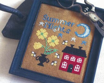 Summer Nights *PATTERN ONLY* | Bendy Stitch Designs | Flower, House & Moon | Quote with Fancy Vase | Cross Stitch Chart | Primsical