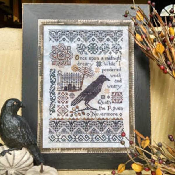 Nevermore *PATTERNS ONLY* | Lila's Studio | Cross Stitch Pattern |  Edgar Allen Poe Bird CrossStitch Charts | Halloween Spooky Crow Raven