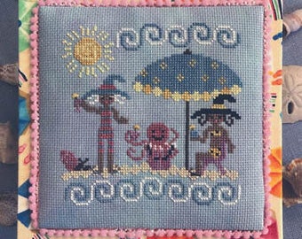 Summer Witches *PATTERN ONLY* | Bendy Stitch Designs | Cute Witches at the Beach | Sun Sand & Octopus | Cross Stitch Chart | Primsical