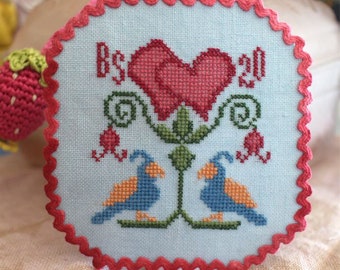 Love Birds - PATTERN ONLY | Bendy Stitchy Designs | Primsical Cross Stitch Pattern | Birds & Heart Valentine Sampler Cross-Stitch Design