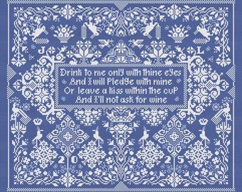 Leave A Kiss **PRINTED PATTERN ONLY** | Long Dog Samplers | Needle Art Cross Stitch Pattern | Large Quaker Style CrossStitch Sampler