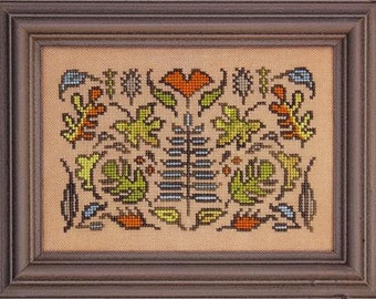 Arranging Leaves | Ink Circles | Things Arranged Neatly | Nature and Autumn | Abstract Art Cross Stitch Pattern | Arrangements Sampler