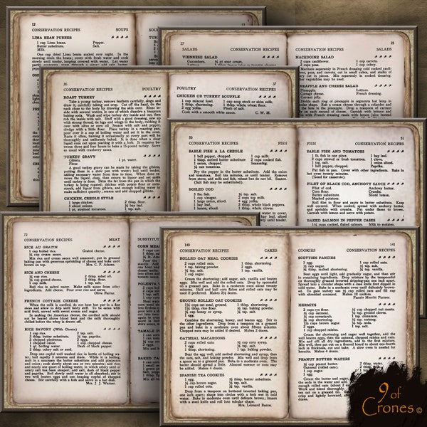 Vintage Recipe book pages  for journals, scrapbooking, ephemera, cards, etc. Instant Download.