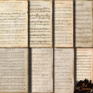 Vintage Music Sheets from 1600-1800. Eight Pack Digital Papers. Instant Download.