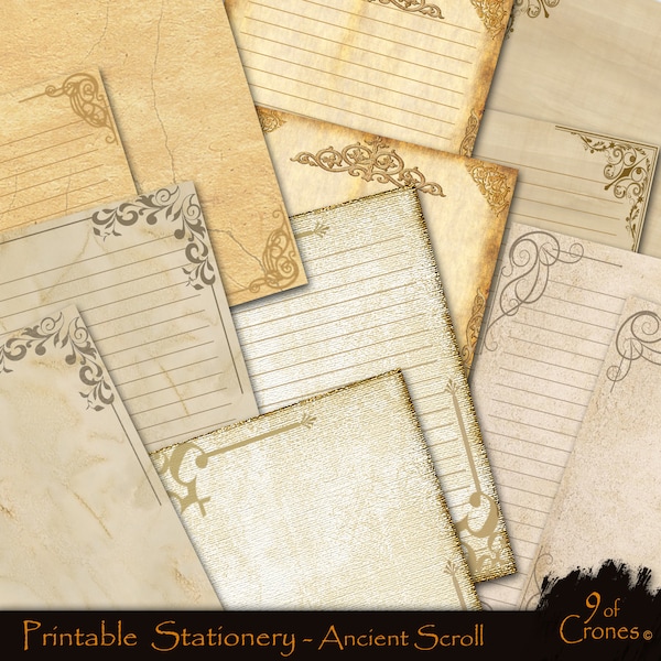 Ancient Scroll lined and unlined stationery paper for journals, writing, diaries, and planners. Printable papers, instant download.