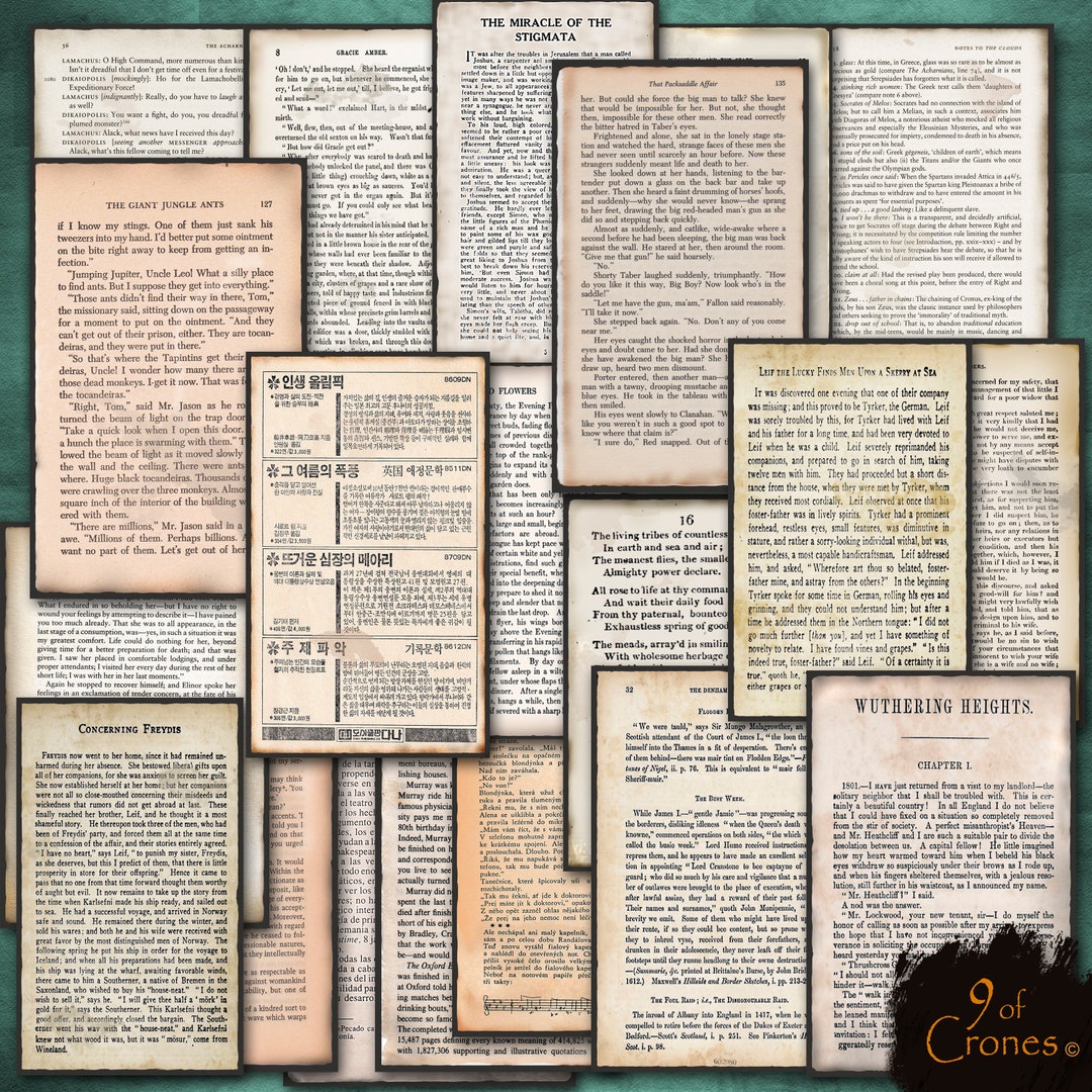 Printable Vintage Book Pages for Journals Scrapbooking, Ephemera, Cards