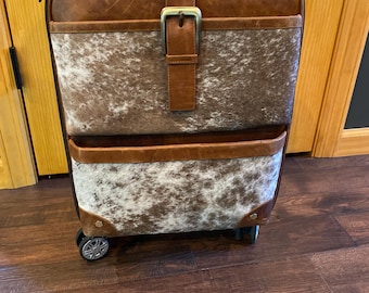 Genuine Leather and Cowhide Carry-on Roller Suitcase -