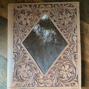 Cowhide and Tooled Leather Folio/Folder/Notebook Cover