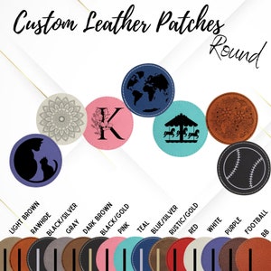 Round Custom Laser Engraved Leatherette Patches w Adhesive Back