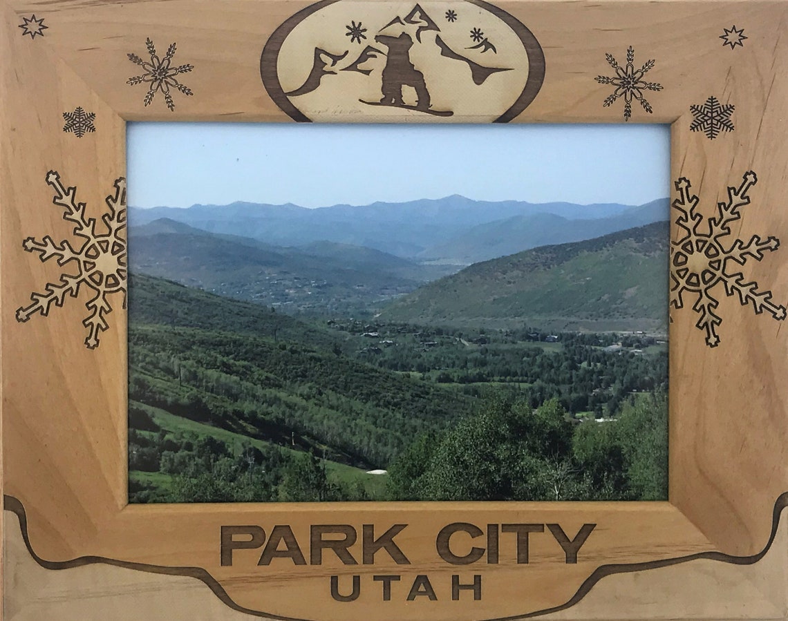 Park City Utah With Skier Laser Engraved Wood Picture Frame Etsy