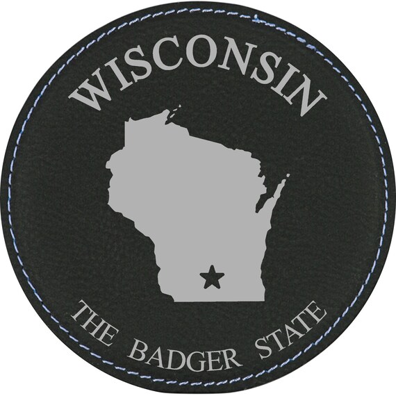 Wisconsin State Outline With Motto 4 Round Leather Etsy