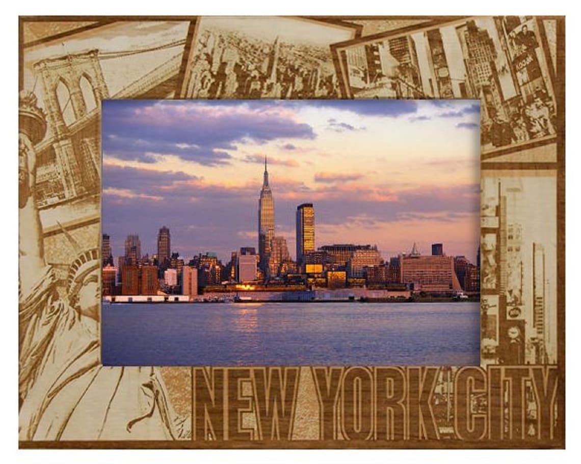 New York City Collage Laser Engraved Wood Picture Frame Etsy