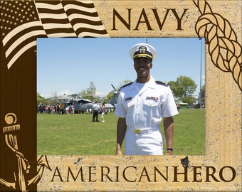 Navy American Hero Laser Engraved Wood Picture Frame