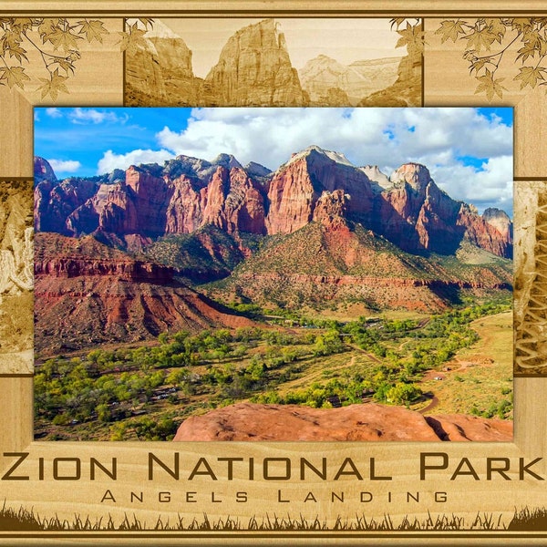 Zion National Park Angel's Landing Utah Laser Engraved Wood Picture Frame