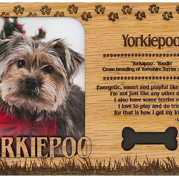 Yorkiepoo Engraved Wood Picture Frame Magnet