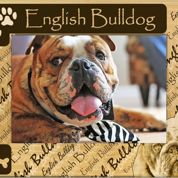 English Bulldog Laser Engraved Wood Picture Frame