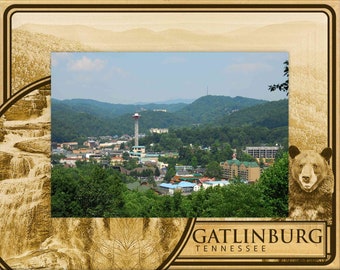 Gatlinburg Tennessee with Falls and Bear Laser Engraved Wood Picture Frame