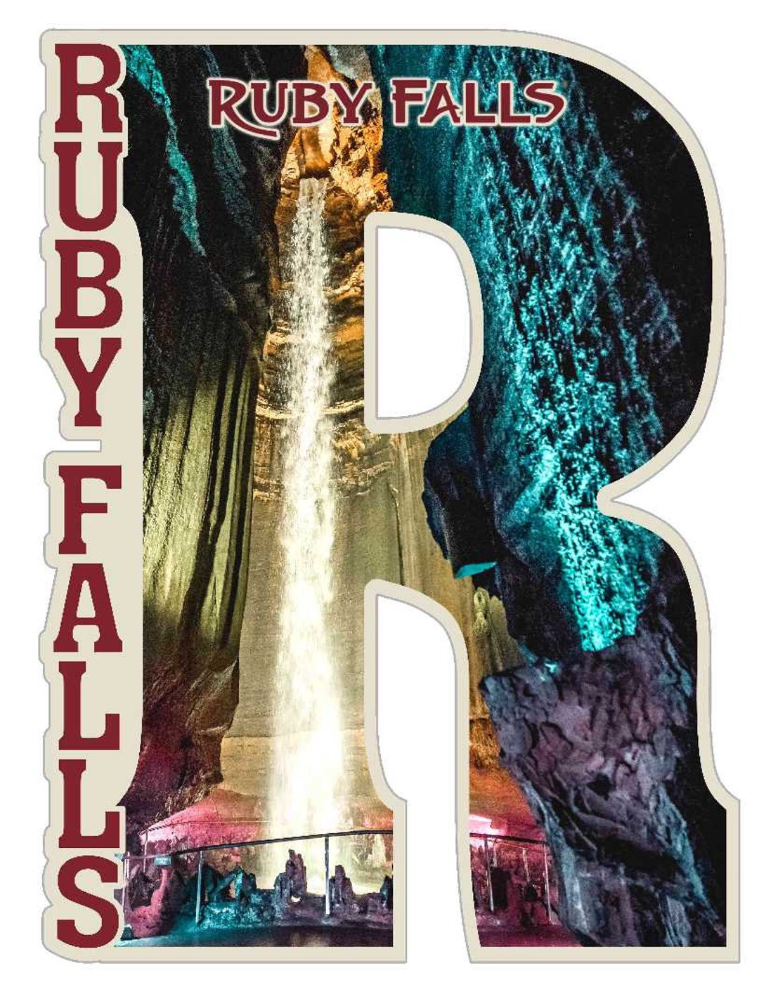 Ruby Falls Magnets Ruby Falls Colorful Waterfall in Cave Capital R Collage Fridge Magnet ...