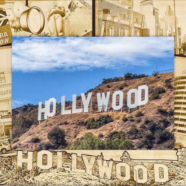 Hollywood California Laser Engraved Wood Picture Frame