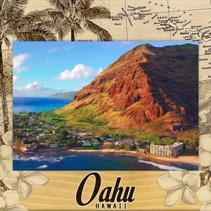Oahu Hawaii Laser Engraved Wood Picture Frame