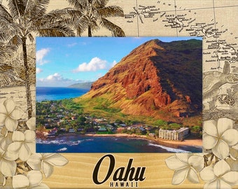 Oahu Hawaii Laser Engraved Wood Picture Frame