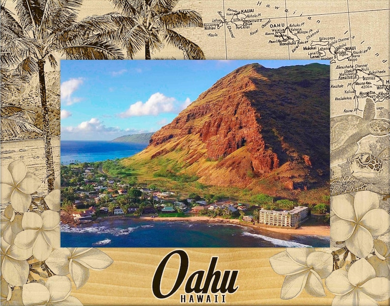 Oahu Hawaii Laser Engraved Wood Picture Frame Etsy