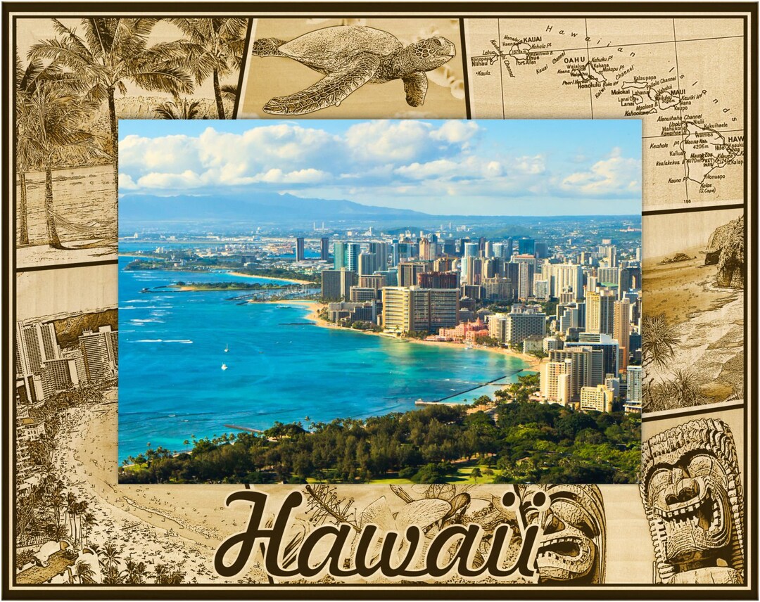 Hawaiian 絵画【木製額付】 Amazon.com - Personalized Kauai Hawaii Laser Engraved wood