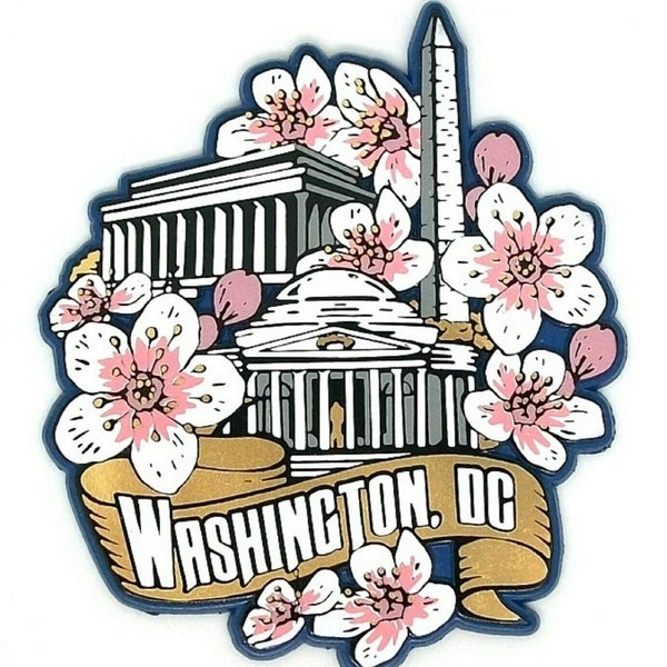 Washington D.C. Monuments with Cherry Blossoms Fridge Magnet