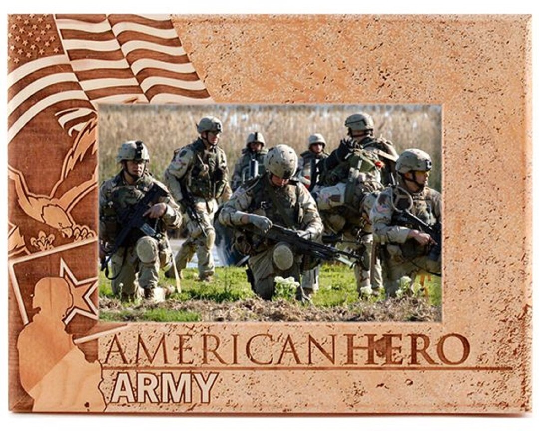 Army American Hero Laser Engraved Wood Picture Frame Etsy