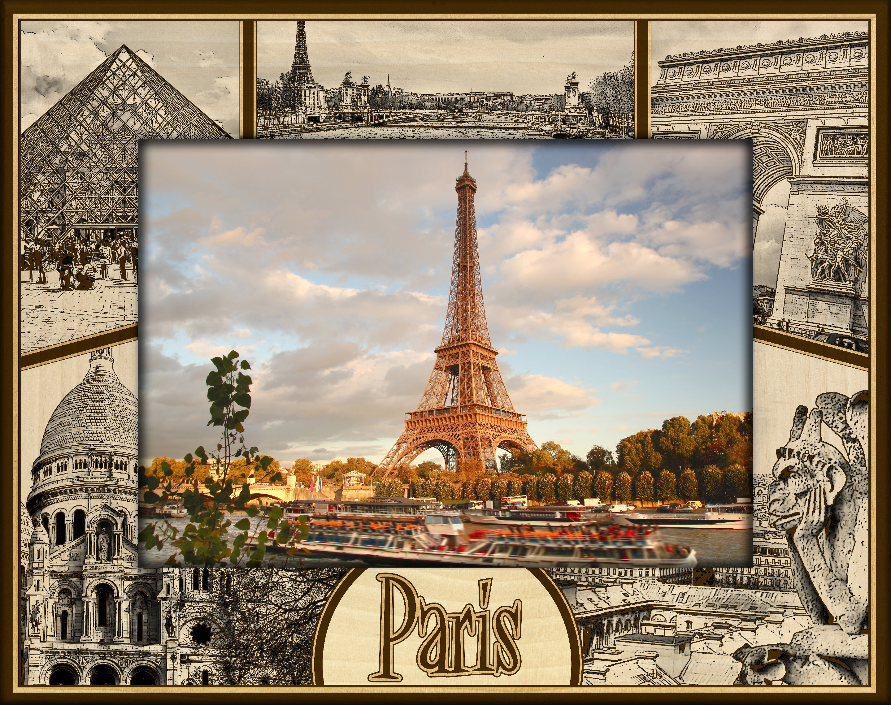 ポスターフレーム　ART FRAME Paris
#19737　A2サイズ Paris France Laser Engraved Wood Picture Frame - Etsy