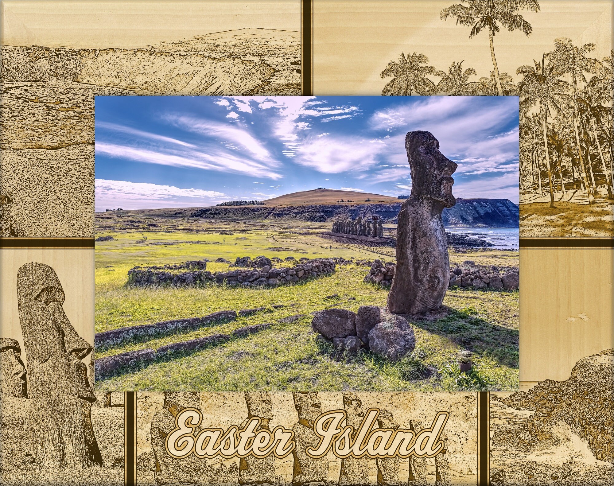 Easter Island Chile Laser Engraved Wood Picture Frame