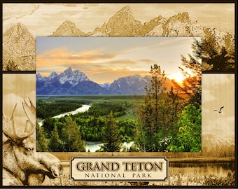 Grand Teton National Park Laser Engraved Wood Picture Frame