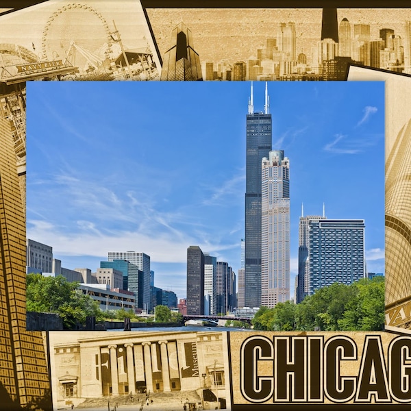 Chicago Landmarks Laser Engraved Wood Picture Frame
