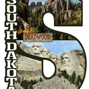South Dakota Deadwood and Mount Rushmore  Capital S Collage Fridge Magnet