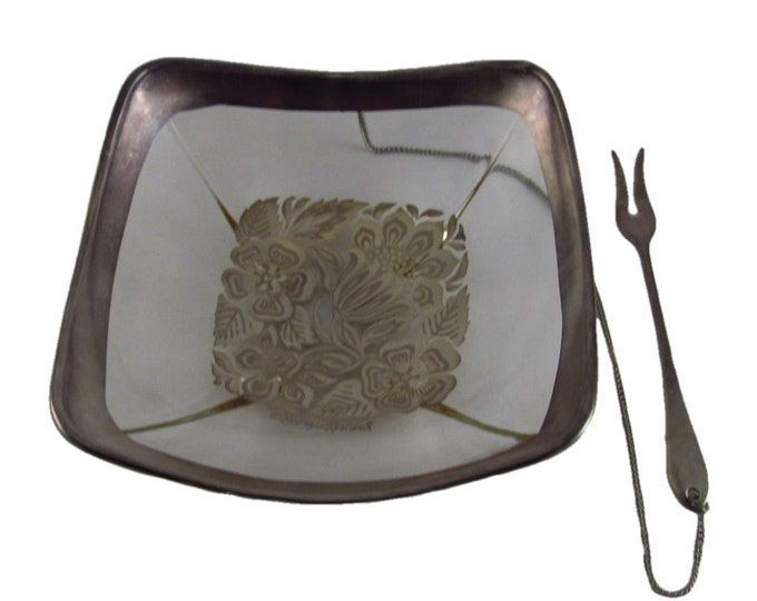 GEORGES BRIARD Silver Enamel Lemon Bowl with Attached Silver Plate Fork