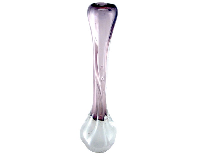 Glass Bud Vase in Lavender and Clear - Signed by Artist - 1990s